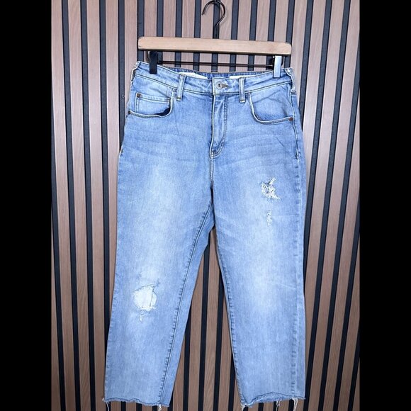 Pilcro Jeans 29 Womens Blue Relaxed Straight Frayed High Rise Distressed - Picture 1 of 10